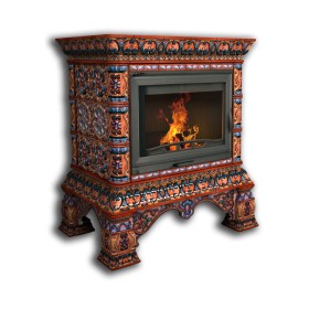 Печь-камин КОСТРОМА центральный одноярусный (цвет изразцов роспись Сентябрь) КИМРпечь             